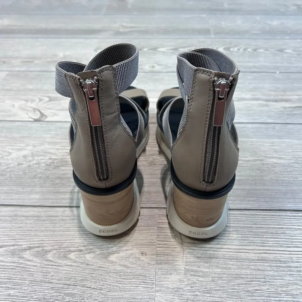 Sorel Sunpeak Wedge Ankle-Strap Sandals Wood 8.5 EUC